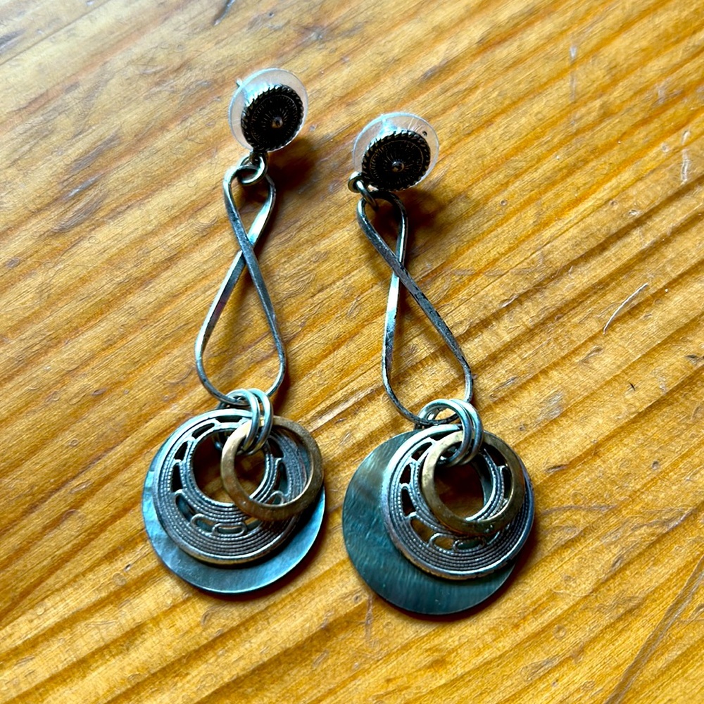 Silver and gold artisan crafted geometric earrings